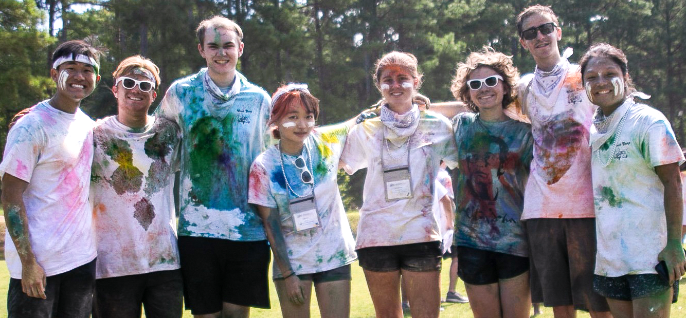 Tech students at Wreck Camp with colorful body paint.