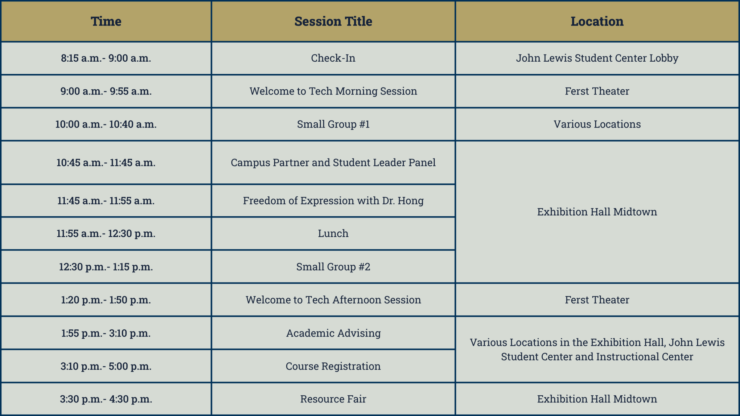 FASET in person student schedule